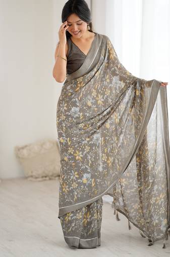 bright moss satin patta printed saree