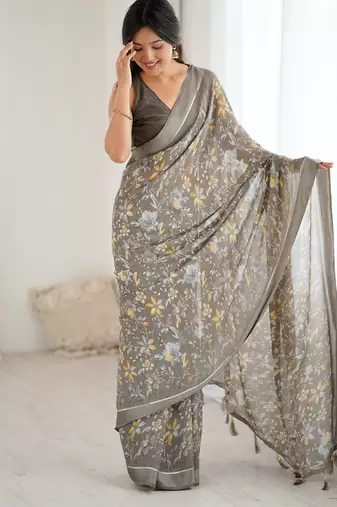 bright moss satin patta printed saree