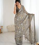 bright moss satin patta printed saree