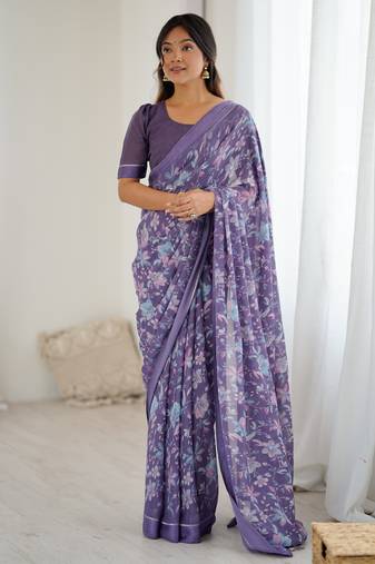 bright moss satin patta printed saree