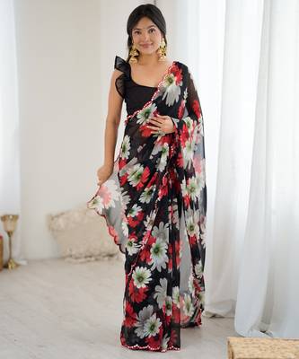stunning georgette saree with mirror work 1