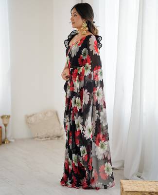 stunning georgette saree with mirror work 4