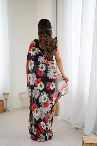 stunning georgette saree with mirror work