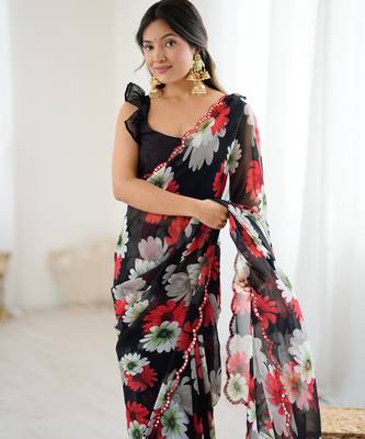 stunning georgette saree with mirror work 6