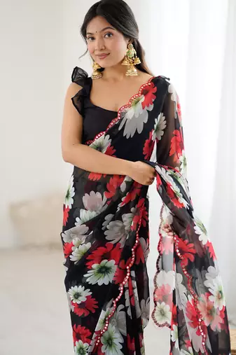 stunning georgette saree with mirror work