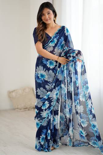 stunning georgette saree with mirror work