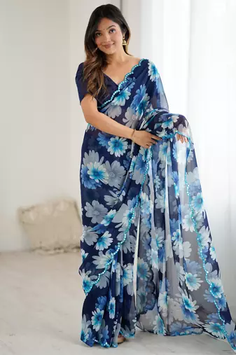 stunning georgette saree with mirror work