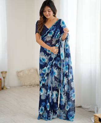 stunning georgette saree with mirror work 3