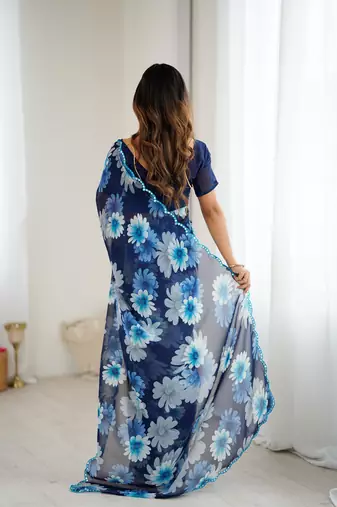 stunning georgette saree with mirror work