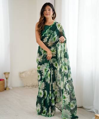 stunning georgette saree with mirror work 1
