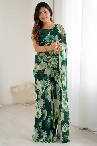 stunning georgette saree with mirror work
