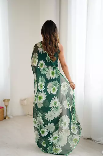 stunning georgette saree with mirror work