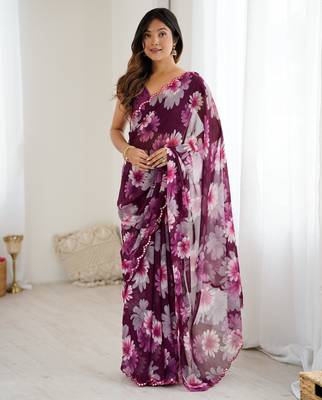 stunning georgette saree with mirror work 3