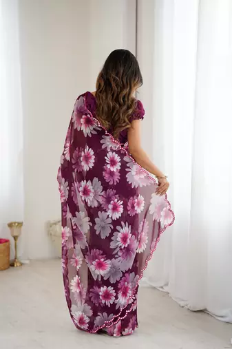 stunning georgette saree with mirror work