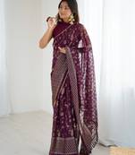 georgette printed foil work with small zalar lace saree & unstitched blouse piece