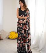 bright moss satin patta printed saree