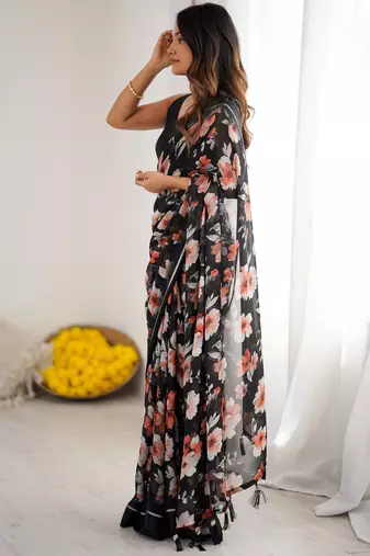 bright moss satin patta printed saree