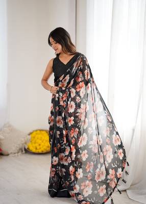 bright moss satin patta printed saree 5
