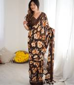 bright moss satin patta printed saree