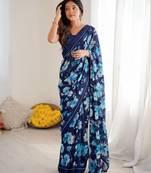 bright moss satin patta printed saree
