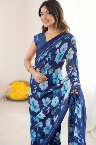 bright moss satin patta printed saree