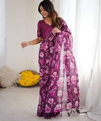 bright moss satin patta printed saree 1