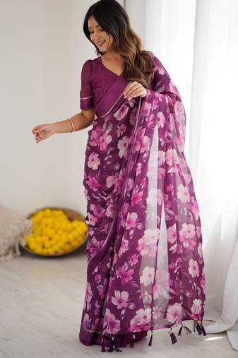 bright moss satin patta printed saree