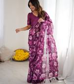 bright moss satin patta printed saree
