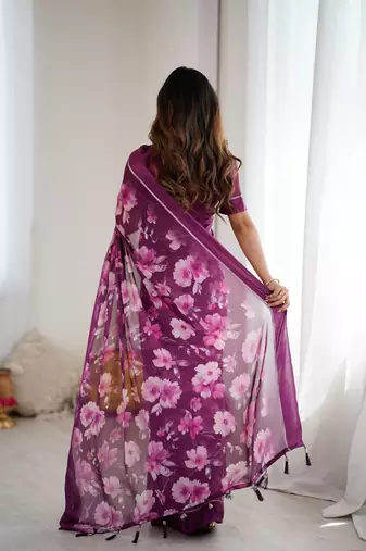 bright moss satin patta printed saree