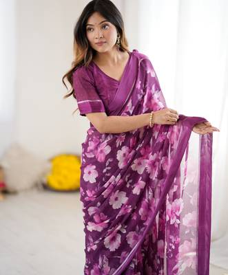 bright moss satin patta printed saree 5