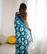 bright moss satin patta printed saree