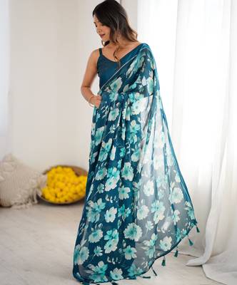 bright moss satin patta printed saree 3