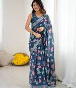 linen patta printed saree