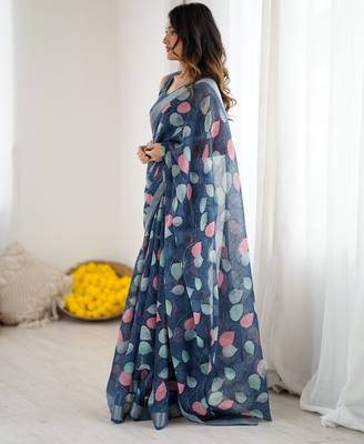 linen patta printed saree 3