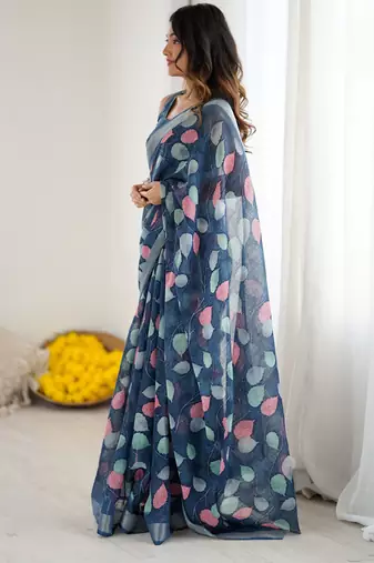 linen patta printed saree