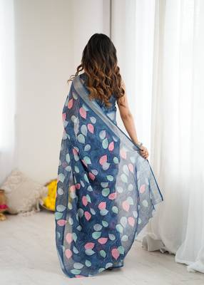linen patta printed saree 4