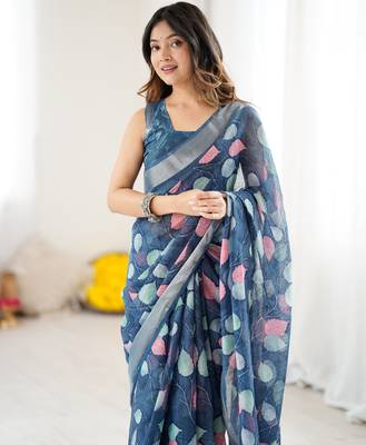 linen patta printed saree 5