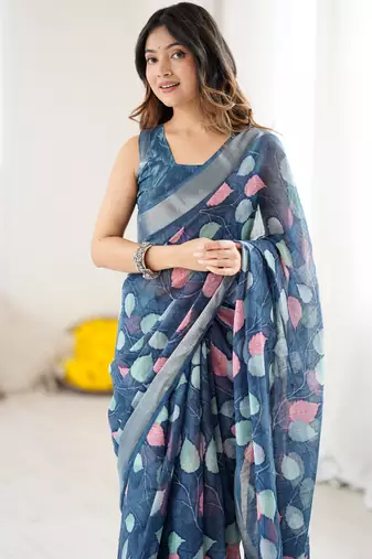 linen patta printed saree