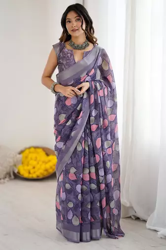 linen patta printed saree
