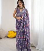 linen patta printed saree
