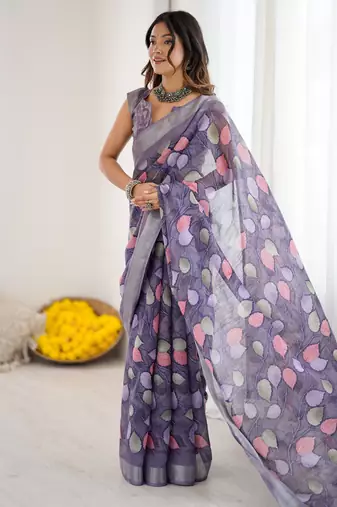 linen patta printed saree