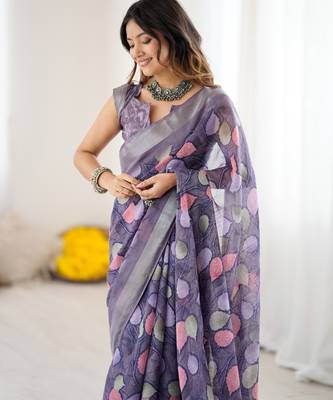 linen patta printed saree 5