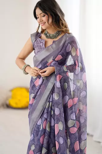 linen patta printed saree