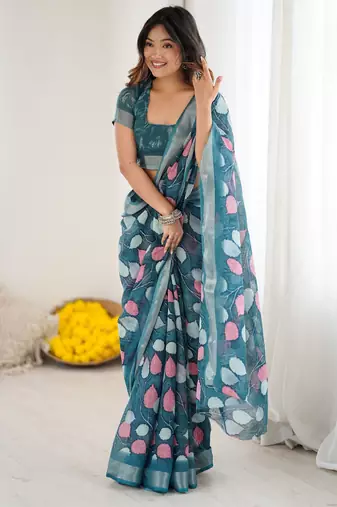 linen patta printed saree