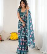 linen patta printed saree