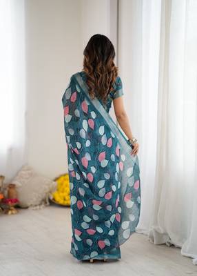 linen patta printed saree 4