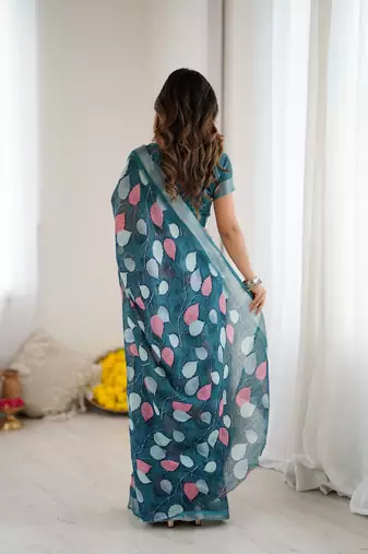 linen patta printed saree