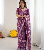 linen patta printed saree