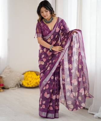 linen patta printed saree 3