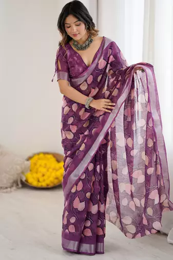 linen patta printed saree